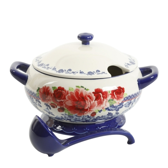 New Pioneer Woman Frontier Rose Soup Tureen with Ladle - Picture 8 of 8